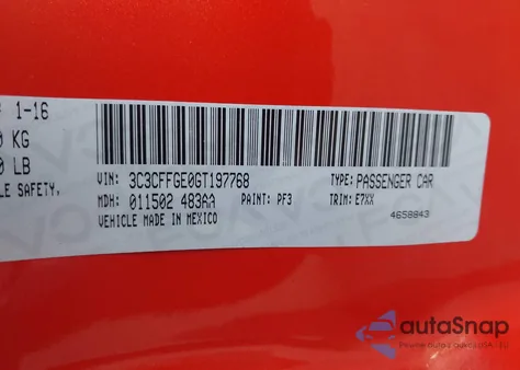 2016 Fiat 500E Battery Electric z USA, uszkodzony, nr VIN 3C3CFFGE0GT197768